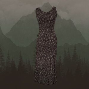 Brown Vintage Black Flower Print Cottage Core Indie Whimsigoth Fairy Maxi Dress